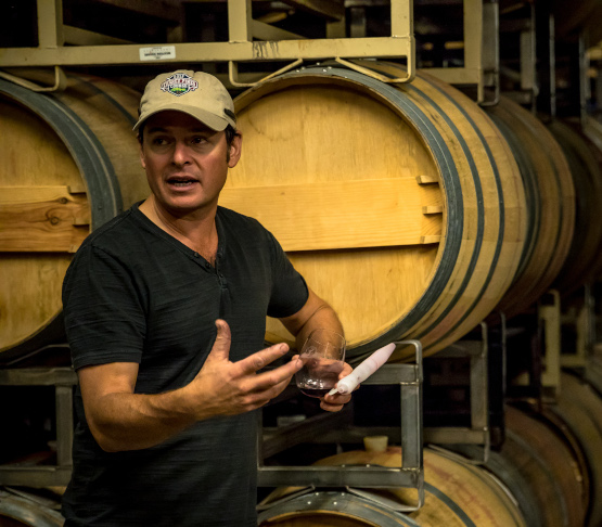 Rudy Zuidema Explaining Flash Détente in a Winery Barrel Room